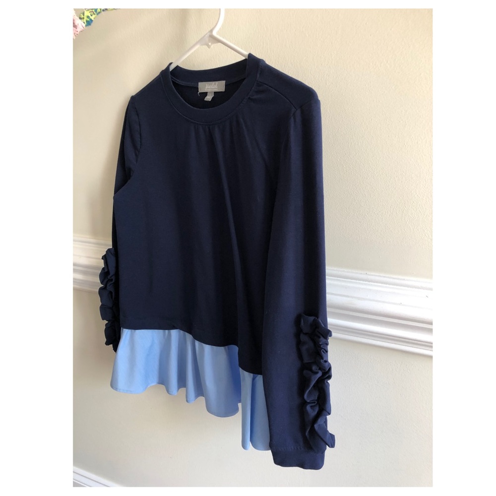 Navy and Carolina Blue Ruffle Top by Marled